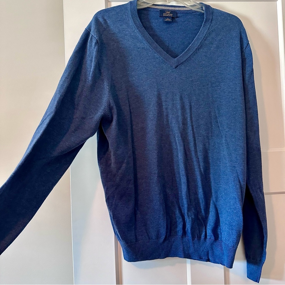 Brooks Brothers Blue V-Neck 100% Cotton Sweater Size L